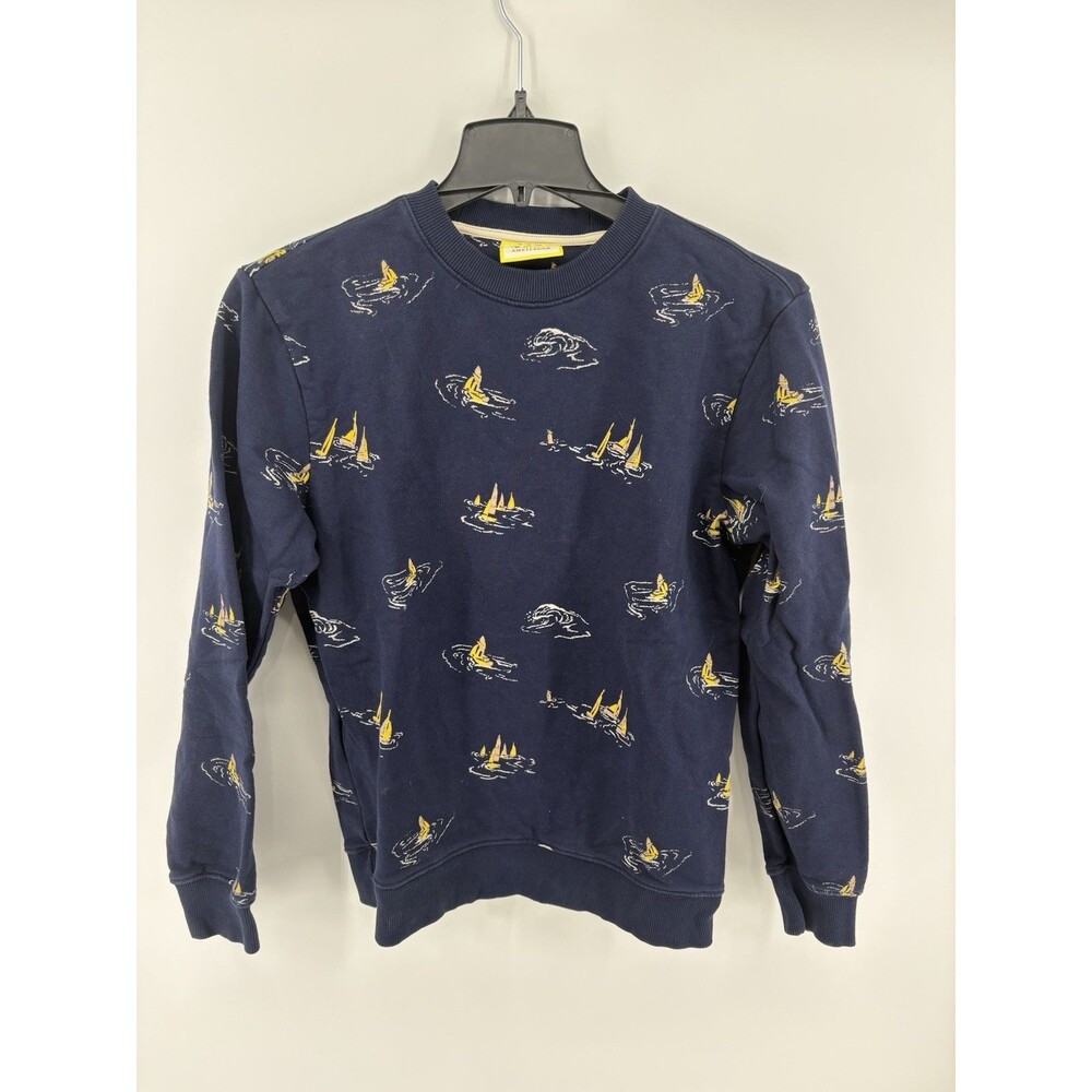 Scotch & Soda Men’s Navy Blue With Yellow Sailboats Crew Neck Sweater Medium